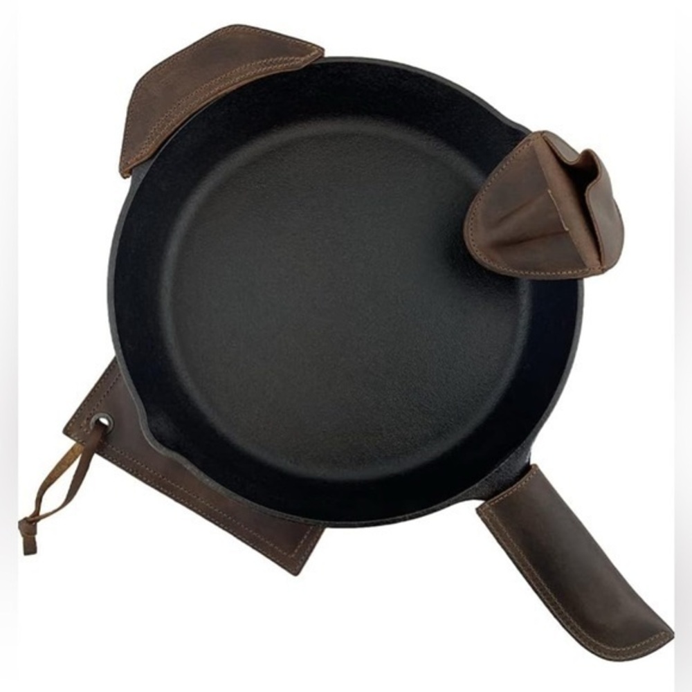 Hide & Drink Set of 4 Hot Handle Holders for Cast Iron Skillets & Pans, Brown